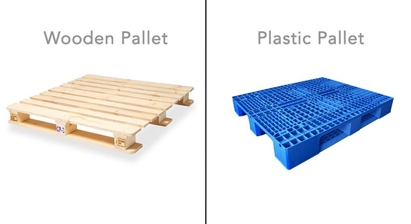 Plastic and wooden pallets